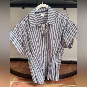 NWT Anthropologie Pilcro Striped Button-Down Pleated Waist Short Sleeved Top